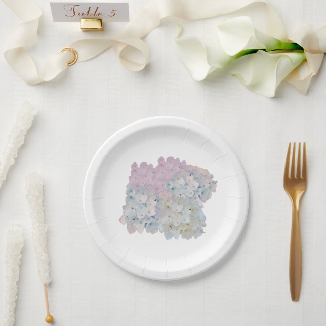 Pratos de Papel Hortênsias Pastel (Casamento)