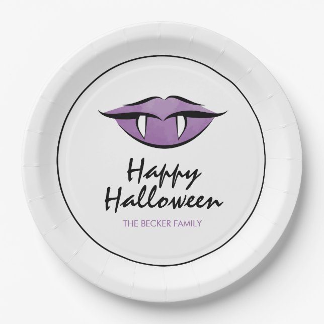 Pratos de Papel Lábios de Vampiro Goth Feliz Hallo (Frente)