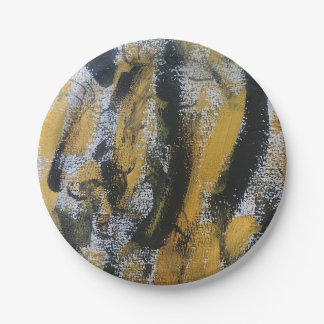 Pratos de papel laranja e preto