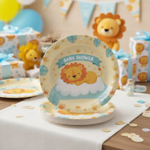 Pratos de Papel Leão para Chá de Bebê – Fofa Selva