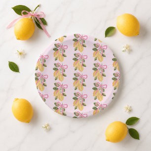 Pratos de Papel Limão com Laço Rosa