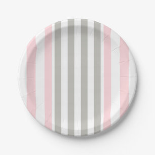 Pratos de Papel, Listras Cinza Rosa e Branco
