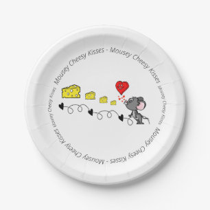 Pratos de Papel Mousey Cheesy Kisses Corações Verm