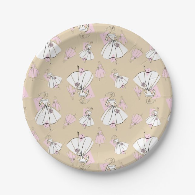 Pratos de papel multi neutros Fashion Bride (Frente)