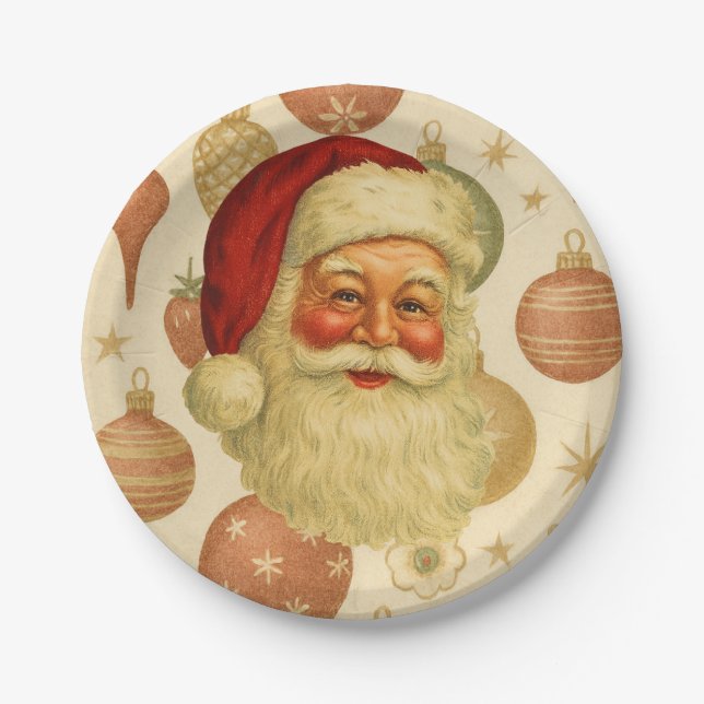 Pratos de Papel Papai Noel Vintage (Frente)