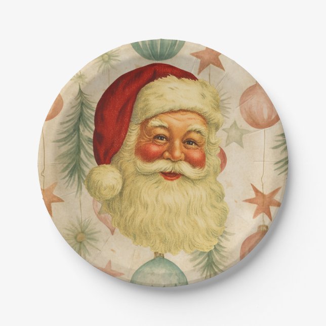 Pratos de Papel Papai Noel Vintage (Frente)