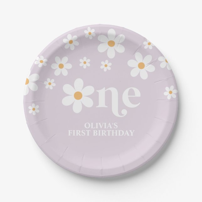 Pratos de papel para 1º aniversário com flores de  (Frente)