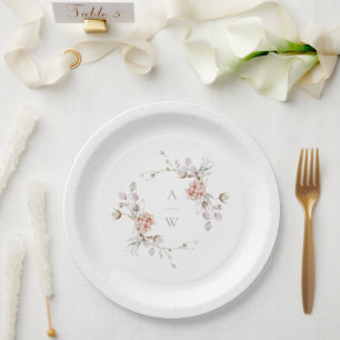 Pratos de Papel para Casamento com Monograma Flora