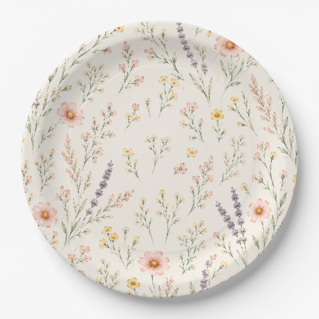 Pratos de papel para chá de bebê Boho de flores si (Frente)