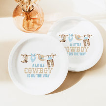 Pratos de papel para chá de bebê cowboy western ro