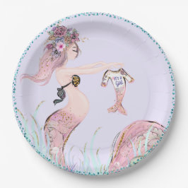 Pratos de papel para chá de bebê da Mamãe Sereia