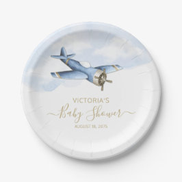 Pratos de papel para chá de bebê de avião antigo