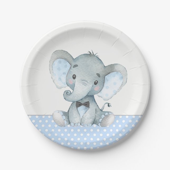 Pratos de papel para chá de bebê de elefante menin (Frente)