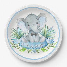 Pratos de papel para chá de bebê de elefante para