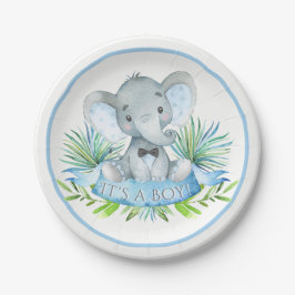 Pratos de papel para chá de bebê de elefante para