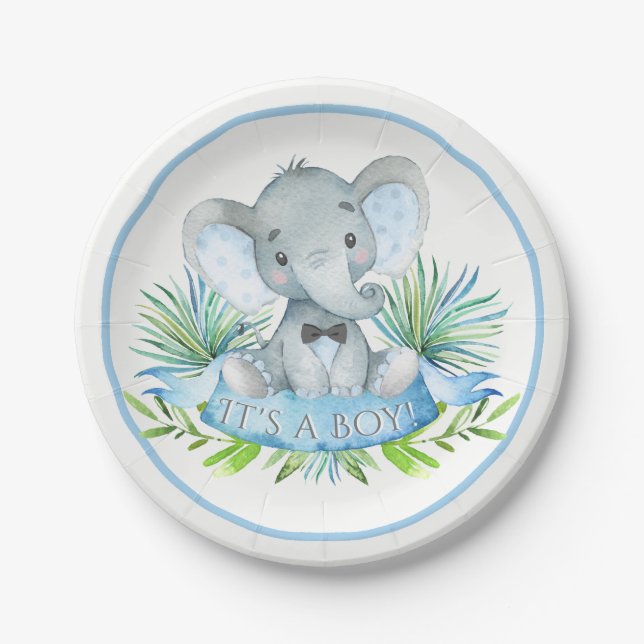 Pratos de papel para chá de bebê de elefante para  (Frente)