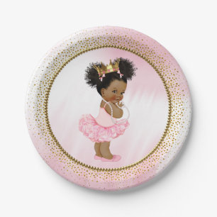 Pratos de papel para chá de bebê de princesa afro-
