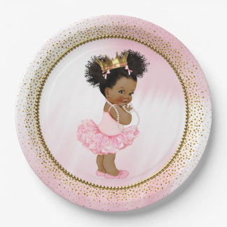 Pratos de papel para chá de bebê de princesa afro-