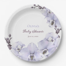 Pratos de Papel para Chá de Bebê Orquídea Lavanda 
