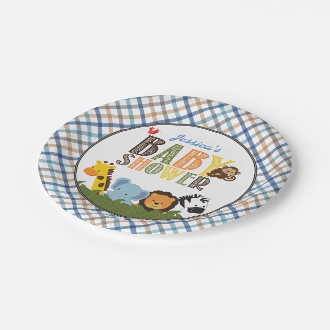 Pratos de papel para chá de bebê Safari (Inclinado)