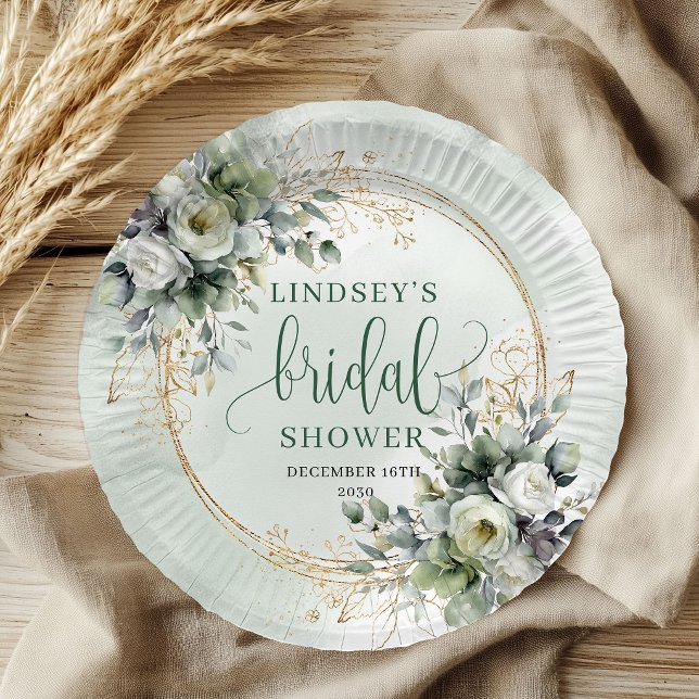 Pratos de Papel para Chá de Noiva Botânico em Aqua (Watercolor Botanical Bridal Shower Paper Plates)