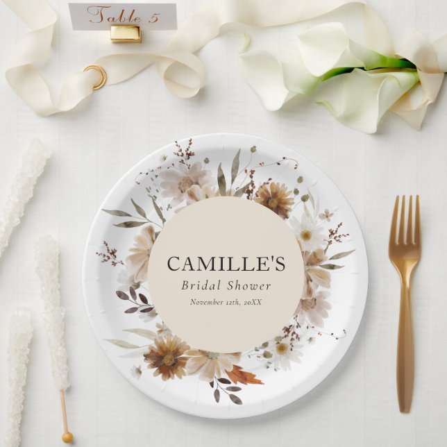 Pratos de papel para chá de panela floral boêmio (Casamento)