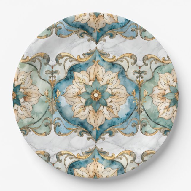 Pratos de papel para festa Cerulean Bloom Tapestry (Frente)