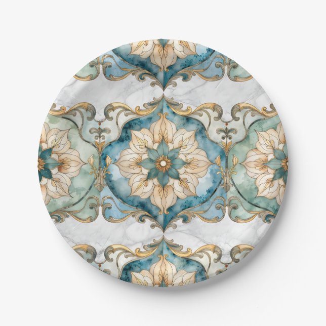 Pratos de papel para festa Cerulean Bloom Tapestry (Frente)