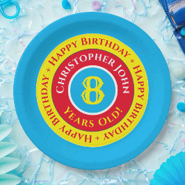 Pratos de papel para festa de 8º aniversário