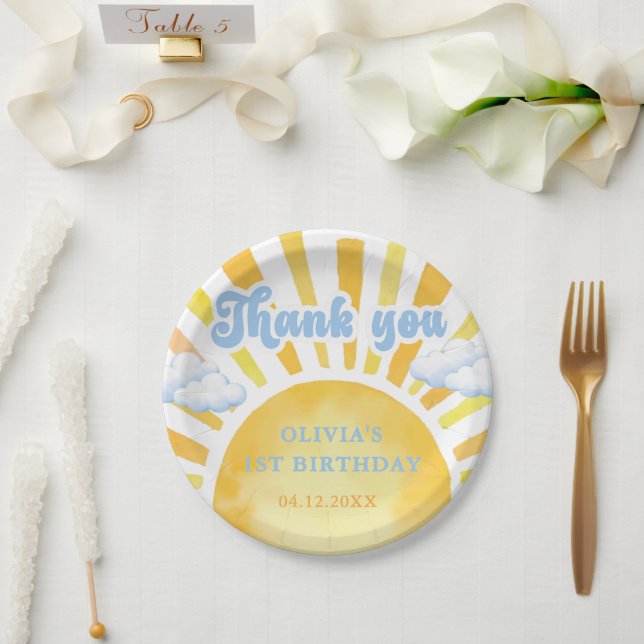 Pratos de papel para festa de aniversário com sol  (Casamento)