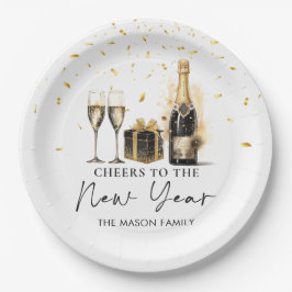 Pratos de papel para festa de Ano Novo com Champag
