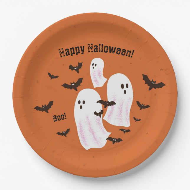 Pratos de papel para festa de Halloween de Fantasm (Frente)
