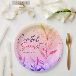 Pratos de Papel para Festa de Pôr do Sol Costeiro