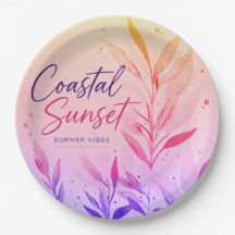 Pratos de Papel para Festa de Pôr do Sol Costeiro