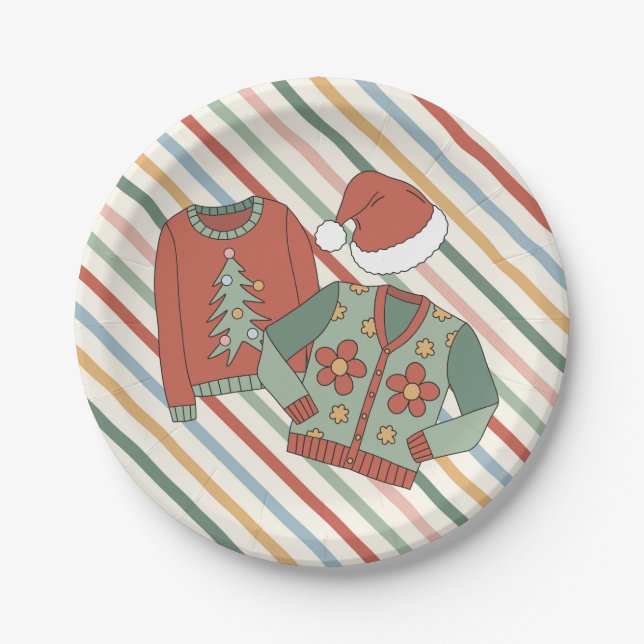 Pratos de Papel para Festa de Suéter Feio de Natal (Frente)