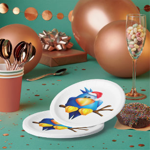 Pratos de Papel Pássaro Em Um Chapéu de Papai Noel