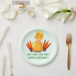 Pratos de Papel Pato Feliz Aniversário Divertido p