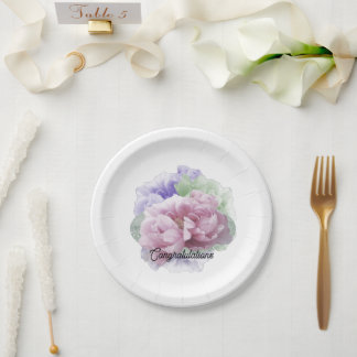 Pratos de Papel Peônias Felicitações de Casamento