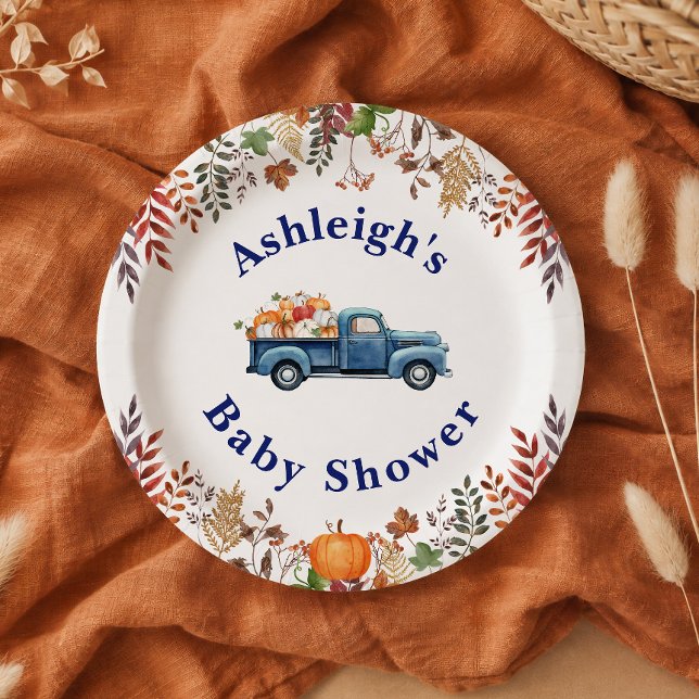 Pratos de Papel Pequeno Menino Abóbora Chuvada de  (Little Pumpkin Boy Baby Shower Paper Plates)