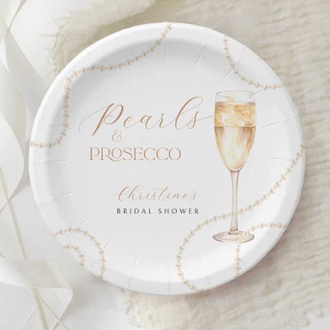 Pratos de Papel Pérolas e Prosecco Dourado para Ch (Criador carregado)