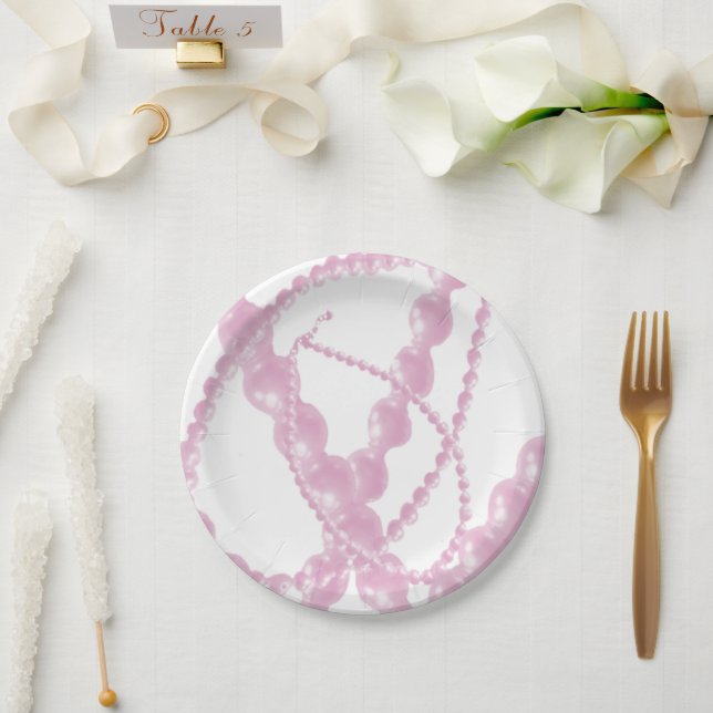 Pratos de Papel Pérolas Rosas Chiques (Casamento)