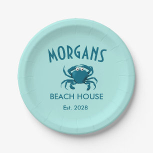 Pratos de Papel Personalizados Blue Crab Beach Hou