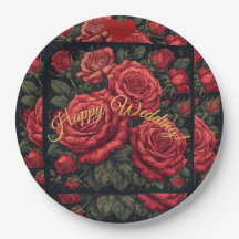 Pratos de Papel Personalizados "Feliz Casamento" c