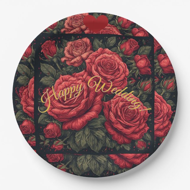 Pratos de Papel Personalizados "Feliz Casamento" c (Frente)