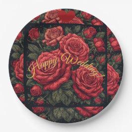 Pratos de Papel Personalizados "Feliz Casamento" F