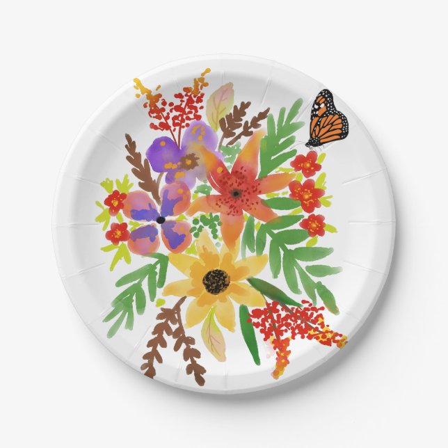 Pratos de Papel Personalizados Flores Aquarela 02  (Frente)