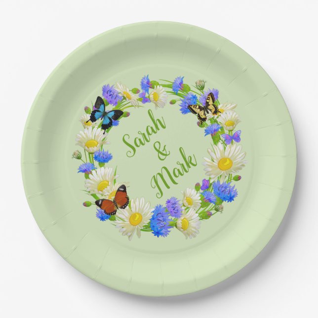 Pratos de Papel Personalizados Flores Borboleta (Frente)