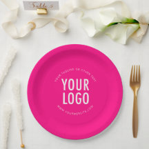 Pratos de papel personalizados rosa quente com log