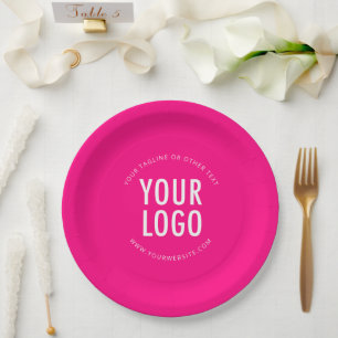 Pratos de papel personalizados rosa quente com log