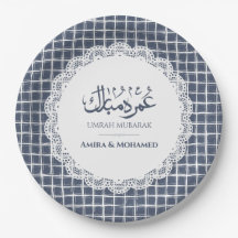 Pratos de papel personalizados Slate Blue Grid Umr